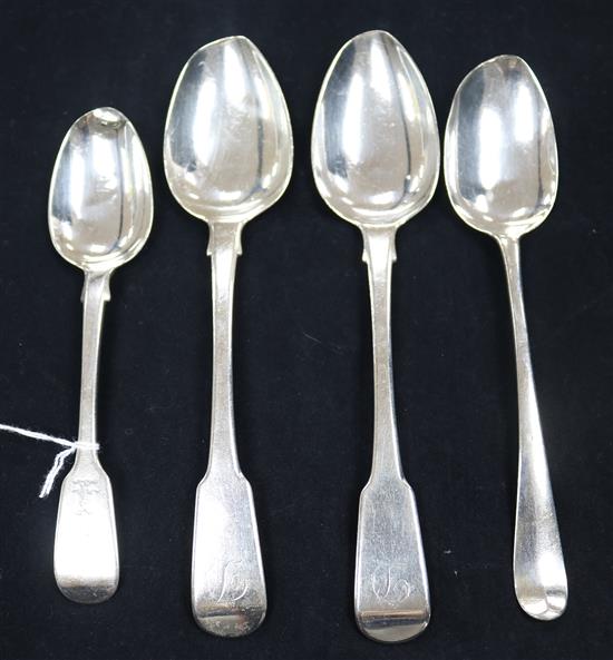 One 18th century silver spoon and three 19th century silver spoons.